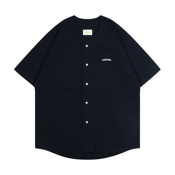 トップス ballaholic Seersucker Photo Shirt (sumi) ballaholicオンラインショップ / Logo Seersucker BB Shirt (navy)
